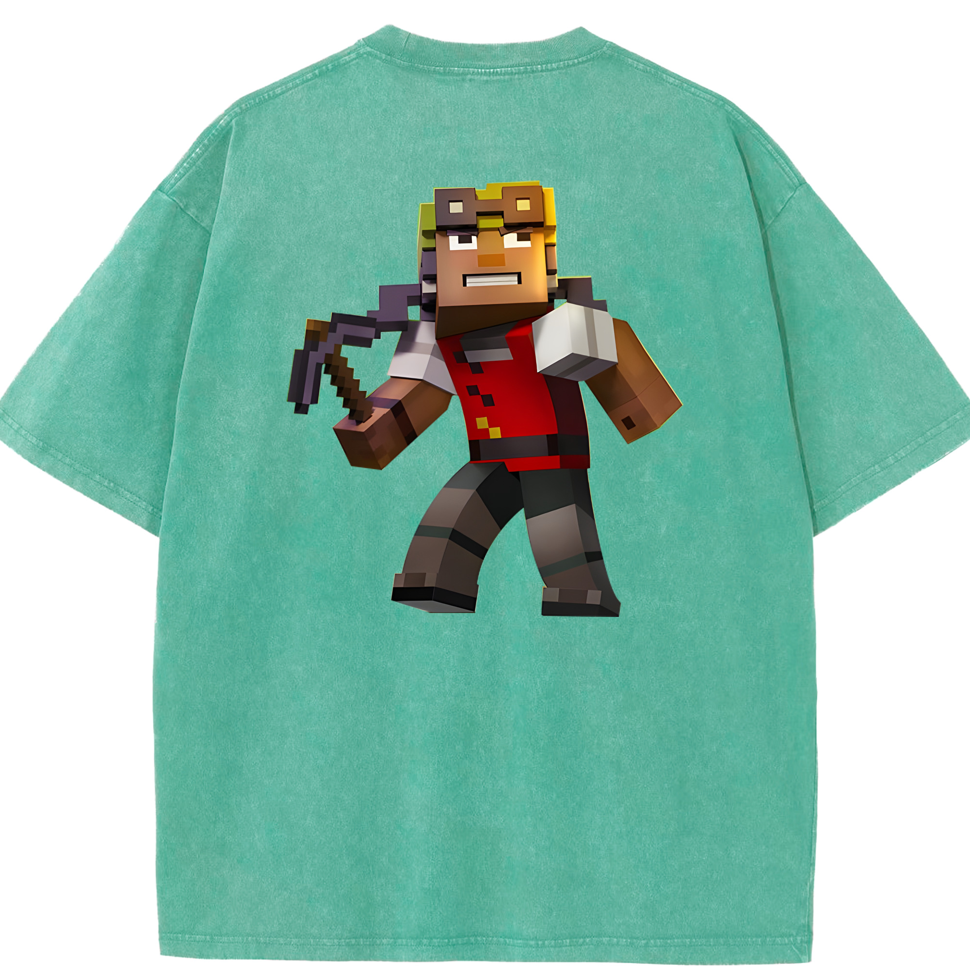 （画像用） マインクラフト ブロックの世界 Minecraft MC Block world 綿100% ヴィンテージ風 半袖Tシャツ（背面プリント）